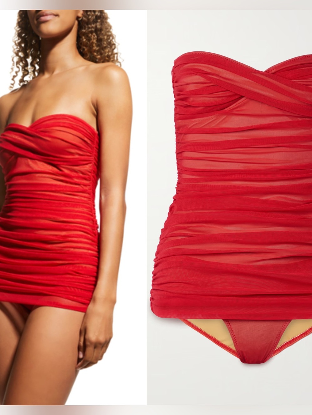 Norma Kamali Walter Mio Shirred Mesh Swimsuit Small Tiger Red